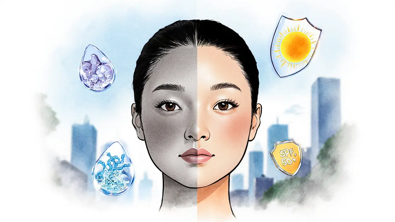 Сравнение лица до и после биоревитализации: тусклая кожа слева, сияющая — справа, в стиле маньхуа.