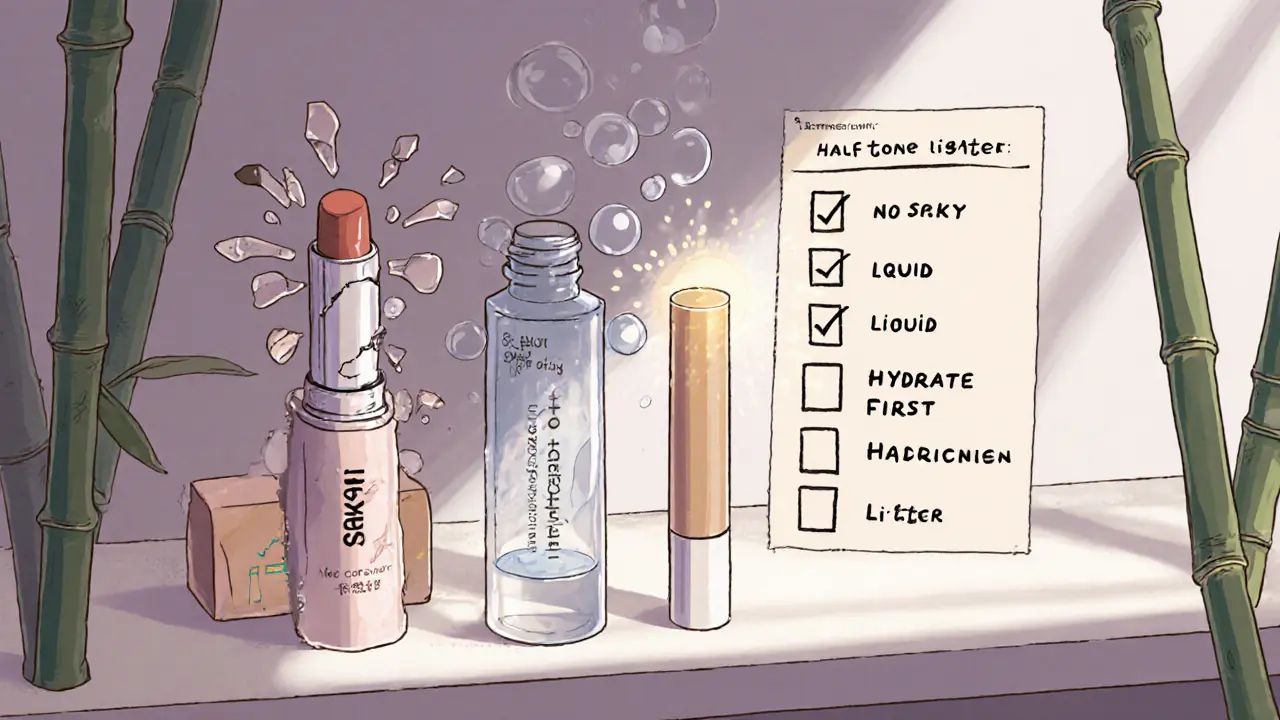 Три типа консилеров на полке: кремовый с гидратацией, жидкий и рискованный стик, с визуальным чек-листом.