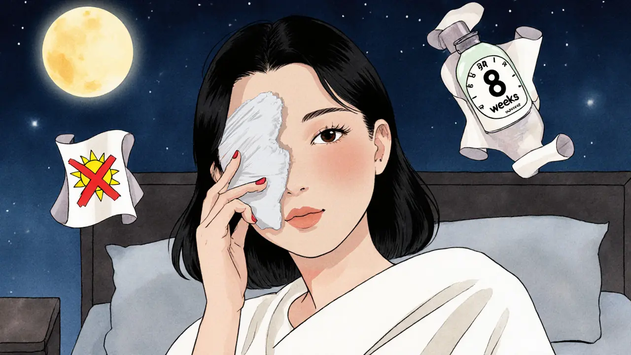 Женщина наносит ретинол вечером, старая кожа превращается в новую, как свиток.