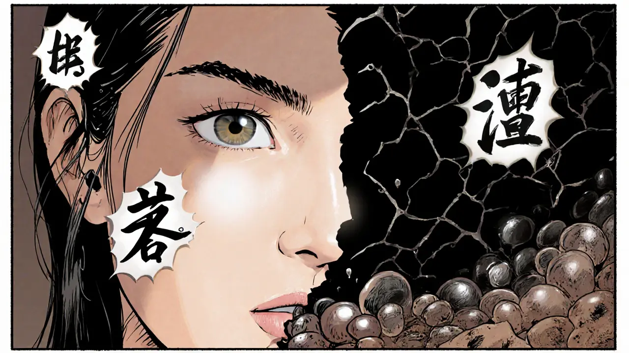 Контраст: здоровая кожа с одной стороны и жёсткая, перегруженная — с другой.