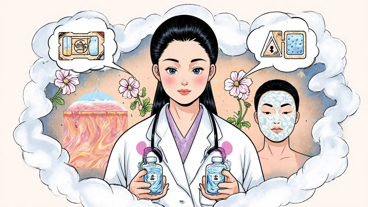 Врач держит две формы гиалуроновой кислоты, показывая разницу между восстановлением и заполнением.