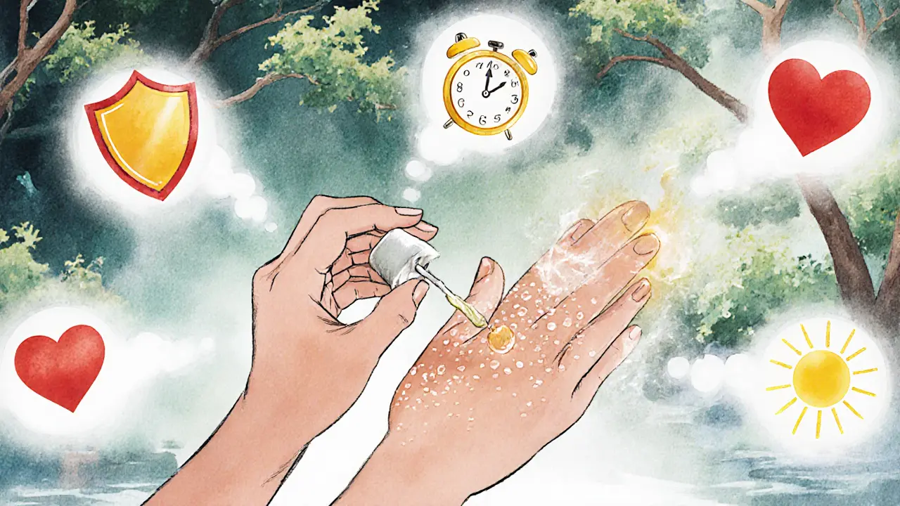 Ритуал ухода за кожей с ниацинамидом, символы защиты и здоровья в стиле маньхуа.