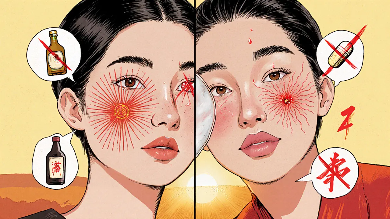 Схема уязвимых зон лица с капиллярами и запрещенными веществами, влияющими на кровотечение.