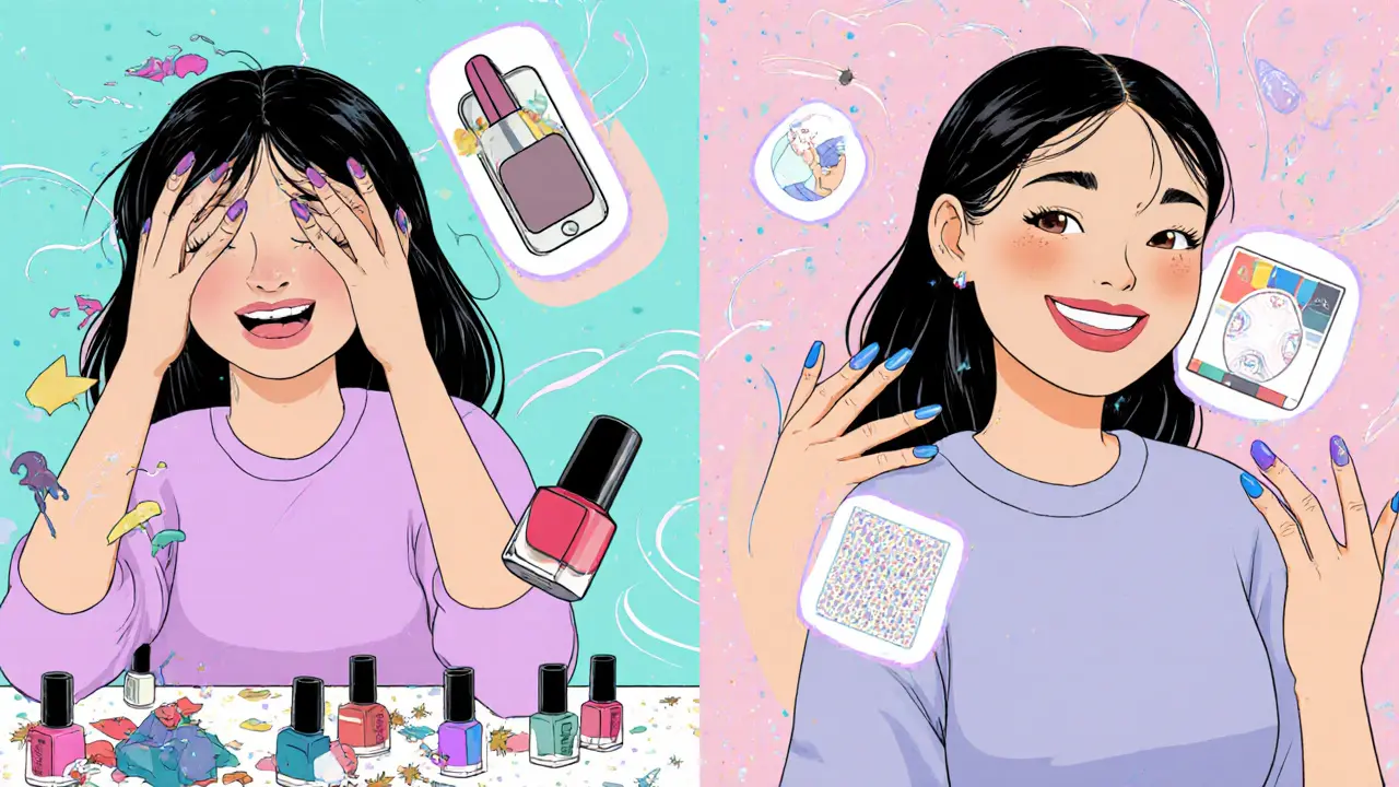 До и после французского маникюра с элементами трендов 2025 года.