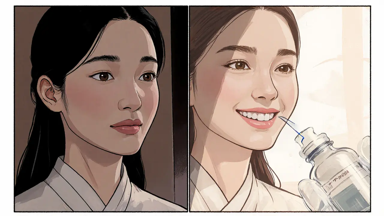 Сравнение до и после контурной пластики губ: тонкие губы и естественно улучшенные, символизирующие безопасность и обратимость.