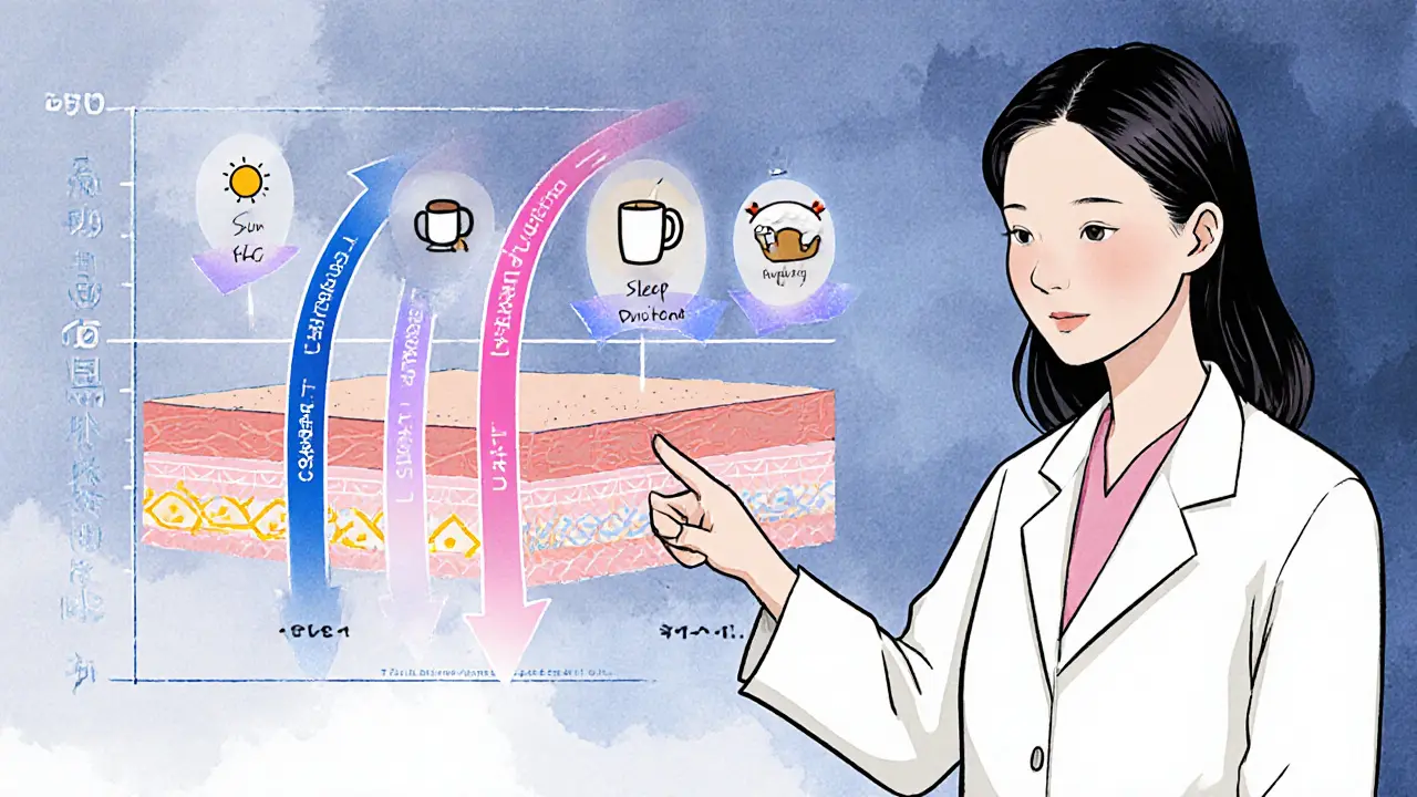 Врач объясняет пациентке, как гиалуроновая кислота стимулирует выработку коллагена в коже.