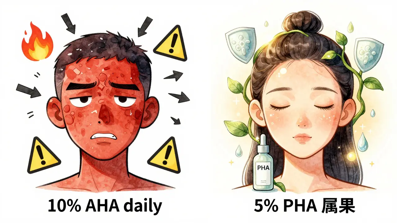 Сравнение раздражённой кожи и здоровой кожи с символами предостережения и исцеления.