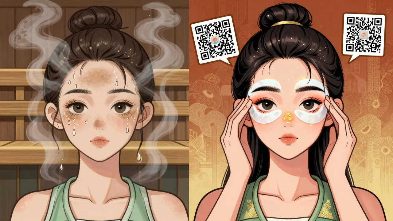 Сравнение: тусклые брови после пренебрежения уходом и яркие — после правильного ухода с маслом и QR-кодом.