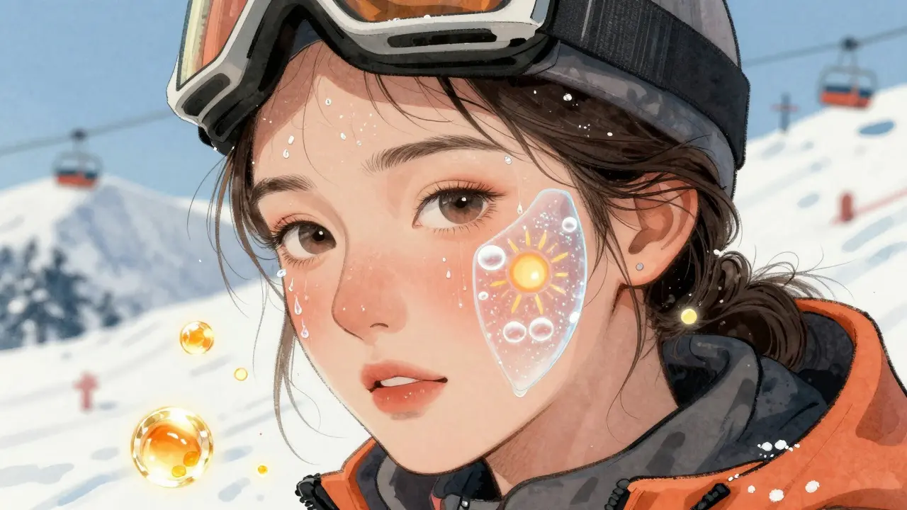 Близкий портрет лица с защитным слоем из оксида цинка и увлажняющими компонентами.