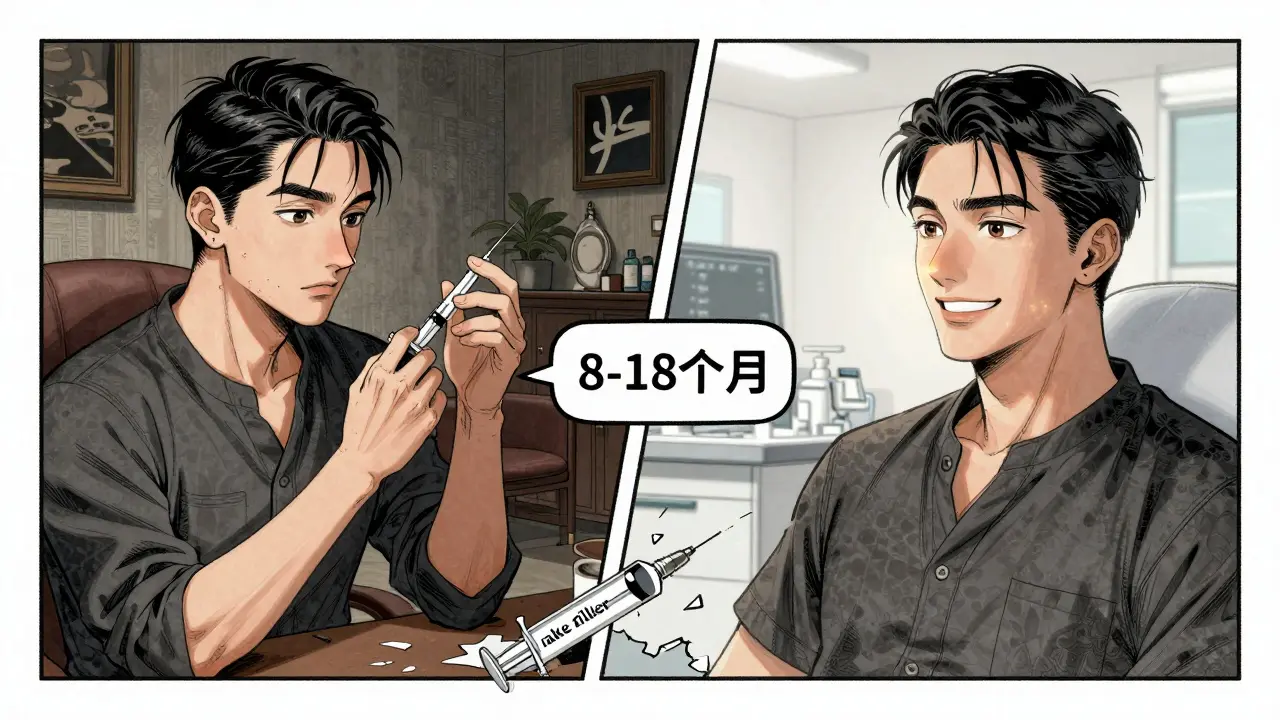 Два мужчины: один с асимметричным носом после дешевой процедуры, другой — с естественно исправленным носом в клинике.