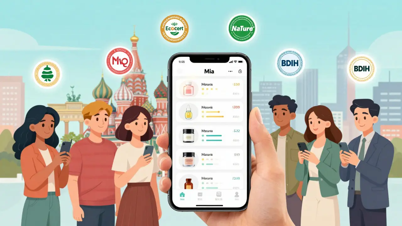 Люди в разных городах сканируют косметику приложением, показывающим безопасный состав.