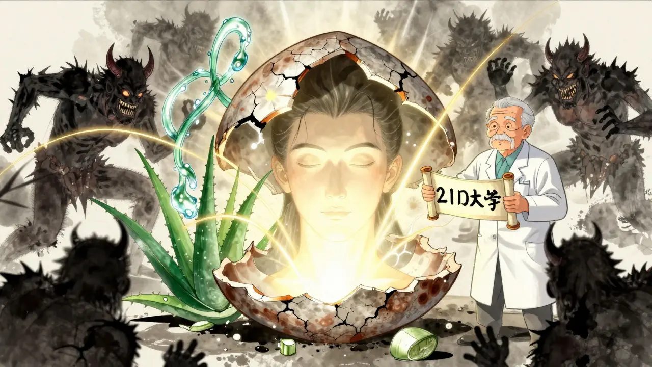 Сияющее лицо, освобождающееся от треснувшей кожи, защищённое пептидами, в то время как агрессивные активы отталкиваются.