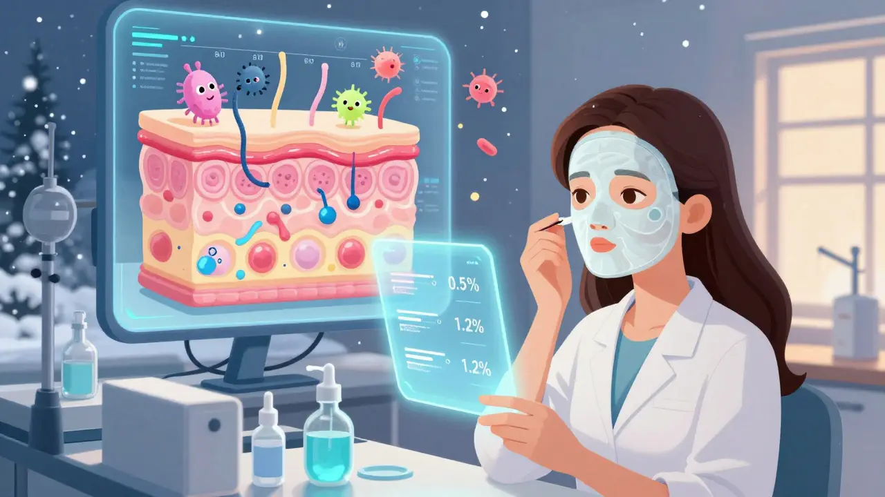 Женщина наносит ретинол-маску в московской квартире, вокруг неё — голографические данные о обновлении кожи.