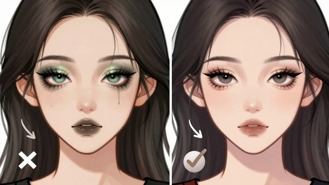 Сравнение: слева — усталый макияж, справа — исправленный с тонкой стрелкой и матовыми тенями.