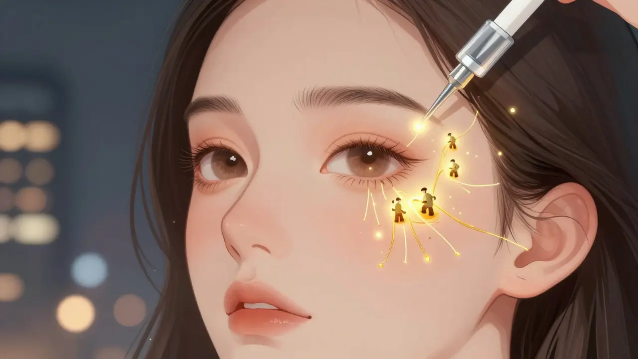 Микроинъекции светящейся плазмы в кожу лица, активирующие восстановление клеток.