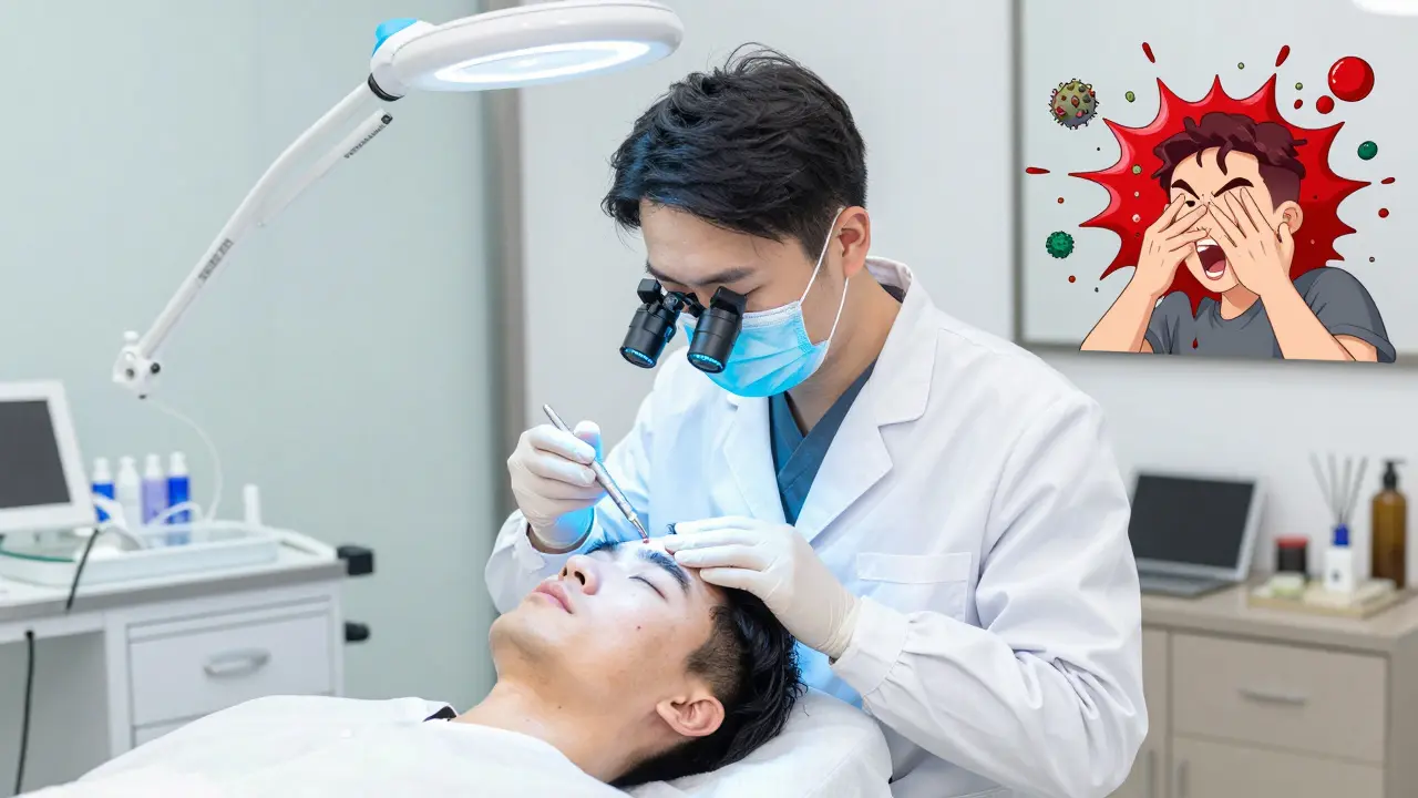 Профессиональная чистка в клинике на фоне хаотичного домашнего выдавливания.