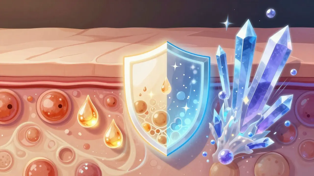 Слои кожи с защитным барьером и молекулами ингредиентов