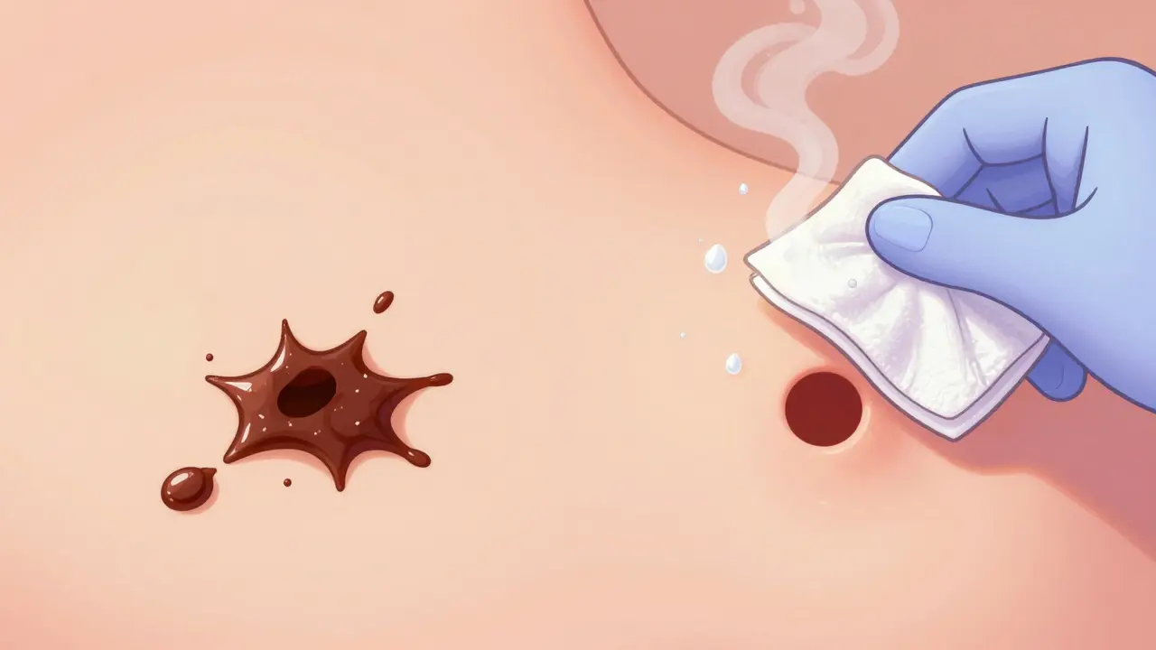 Сравнение забитого поры и очищенной кожи после двойного умывания с волшебной перчаткой.