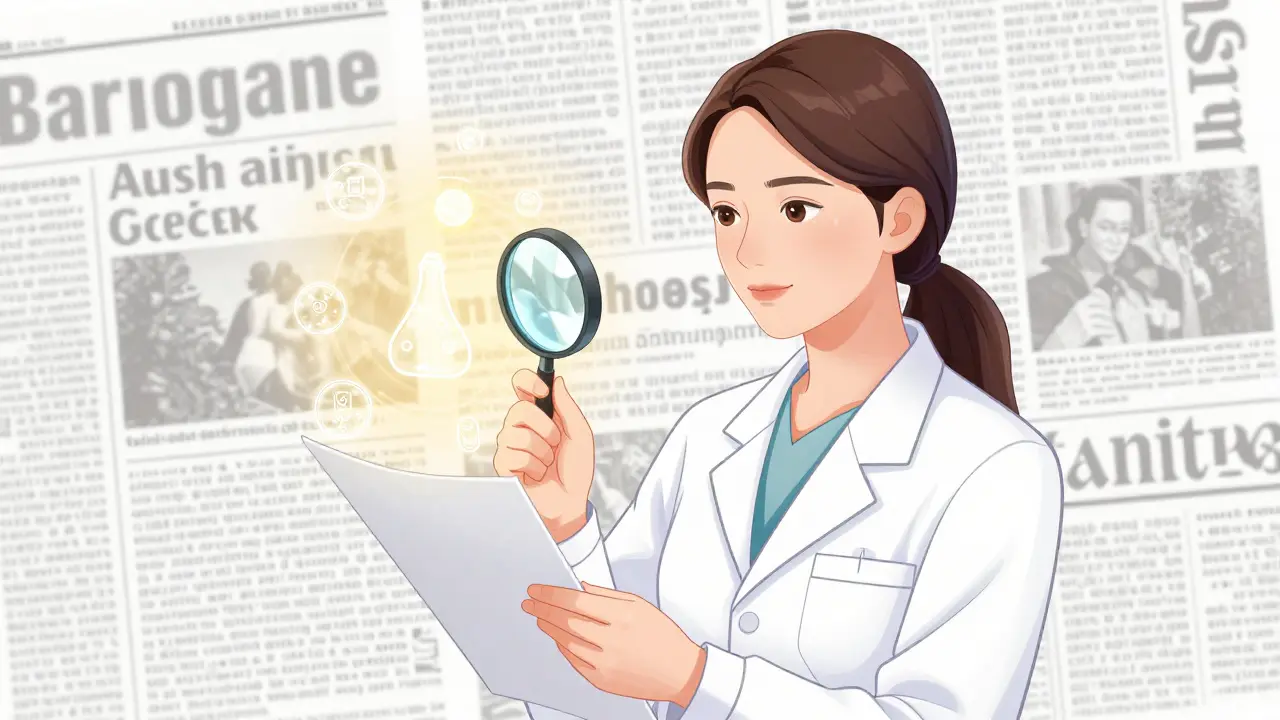 Дерматолог изучает состав косметики через лупу в стиле маньхуа