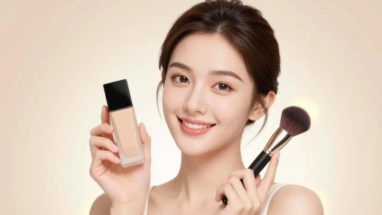 Девушка с безупречным ровным тоном кожи в стиле китайской маньхуа