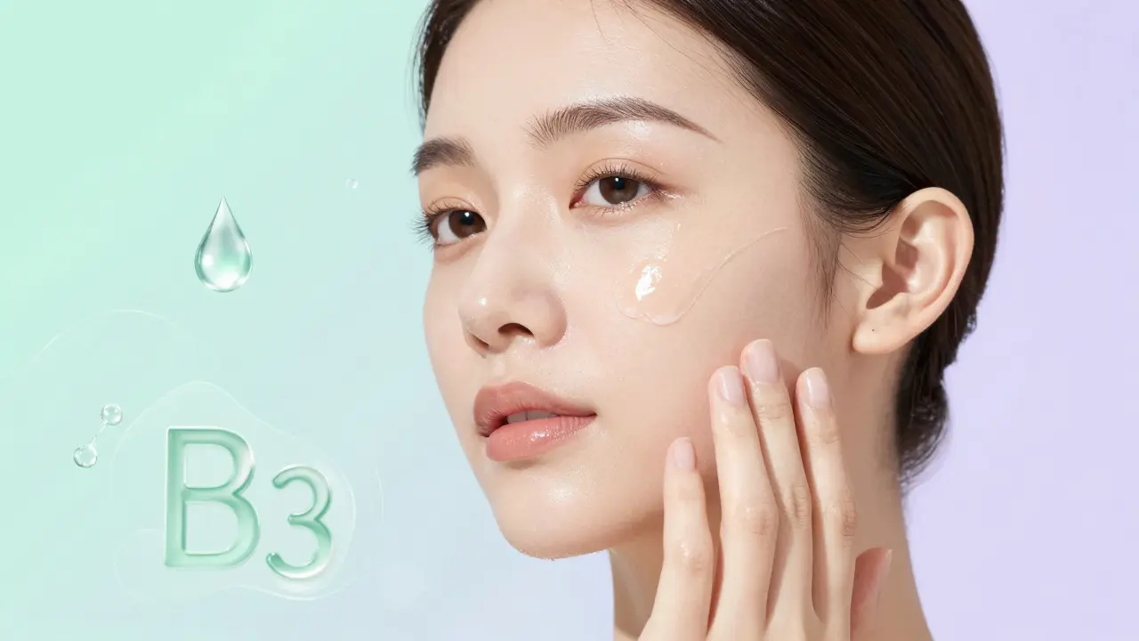 Девушка с сияющей кожей 'glass skin' наносит сыворотку в стиле маньхуа