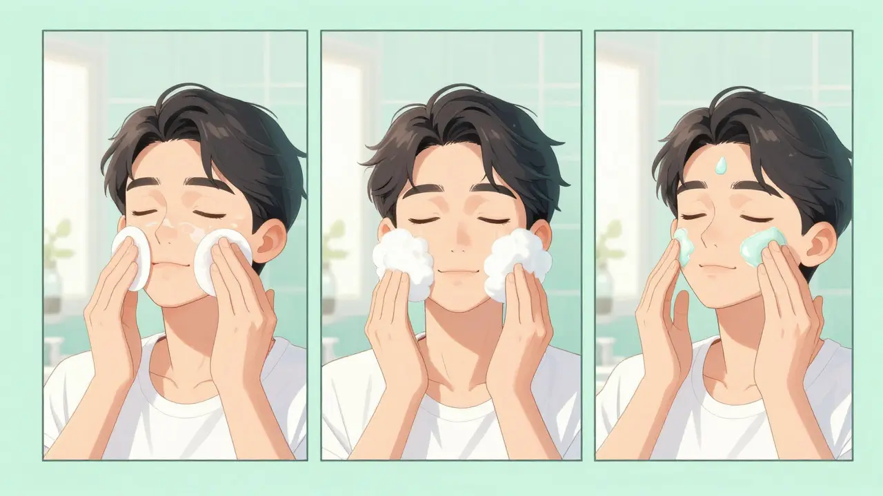 Этапы правильного очищения проблемной кожи: демакияж, умывание пенкой и увлажнение
