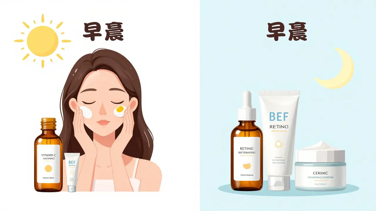 График ухода за кожей утро и вечер с раздельными средствами в стиле маньхуа