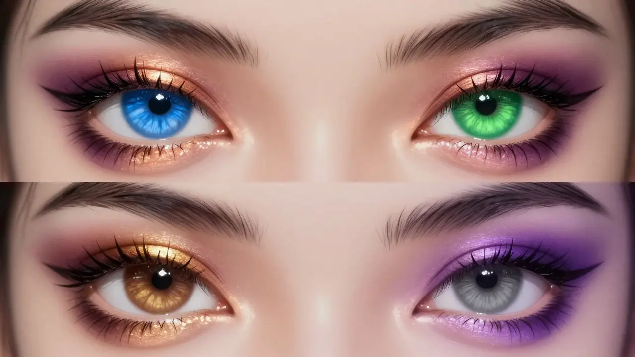 Коллаж с разными цветами глаз и подходящими оттенками теней