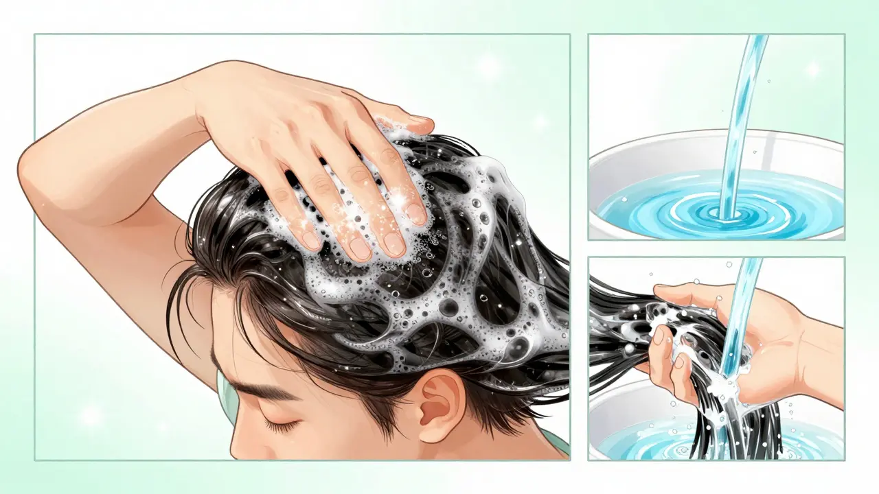 Правильный процесс мытья головы с массажем корней и прохладным ополаскиванием
