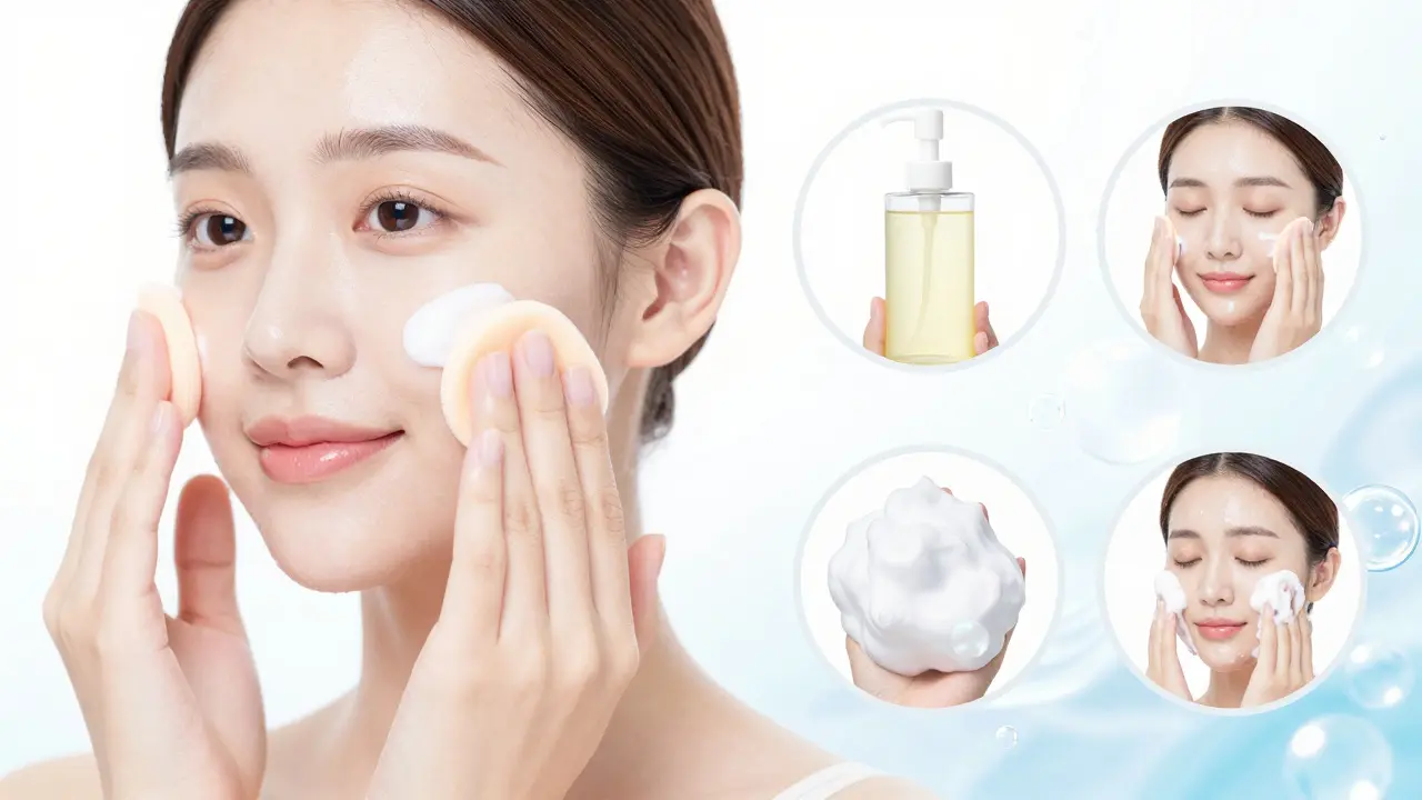 Процесс нанесения тонирующего крема и двухэтапного очищения кожи лица