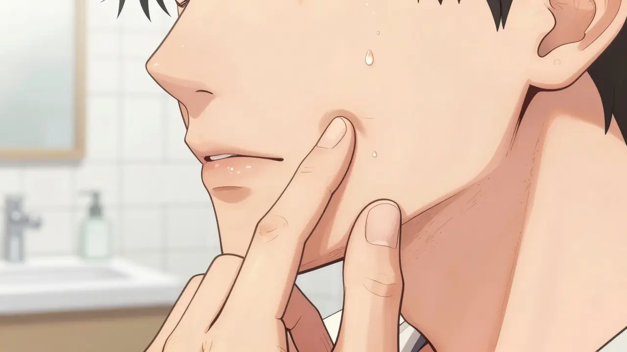 Проведение щипкового теста на щеке для проверки увлажненности кожи