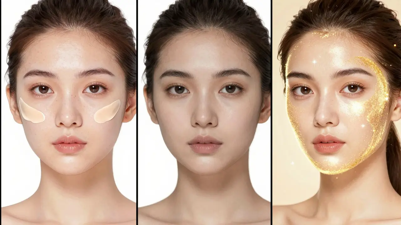 Сравнение эффектов BB, CC и DD кремов на коже в стиле китайского маньхуа