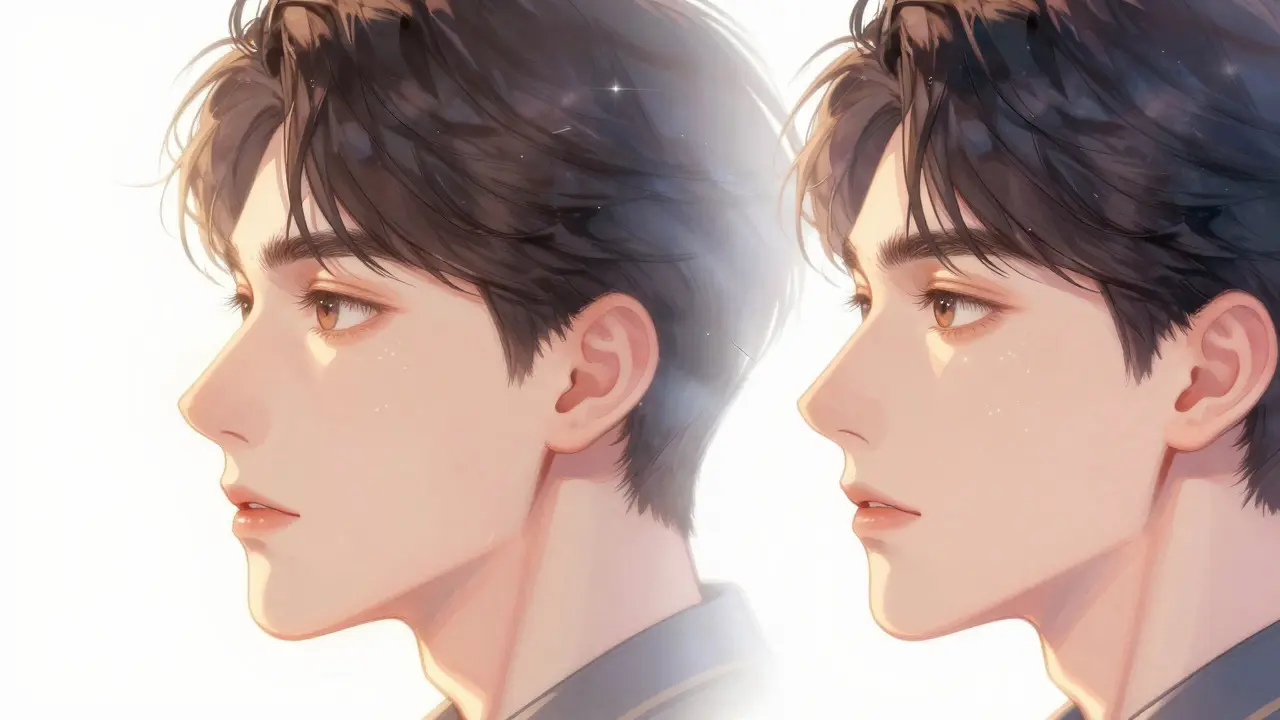 Сравнение профиля носа до и после процедуры ботокса в стиле маньхуа