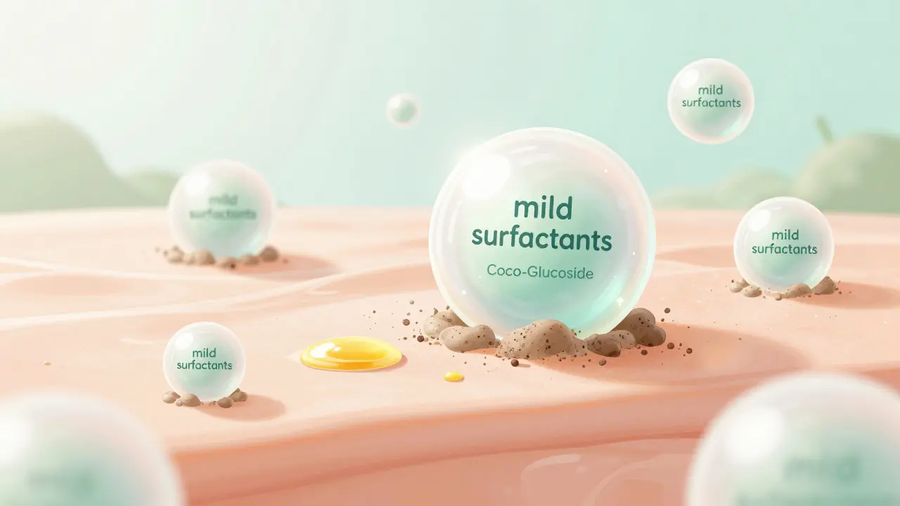 Стилизованное изображение мягких ПАВ, бережно очищающих кожу от загрязнений